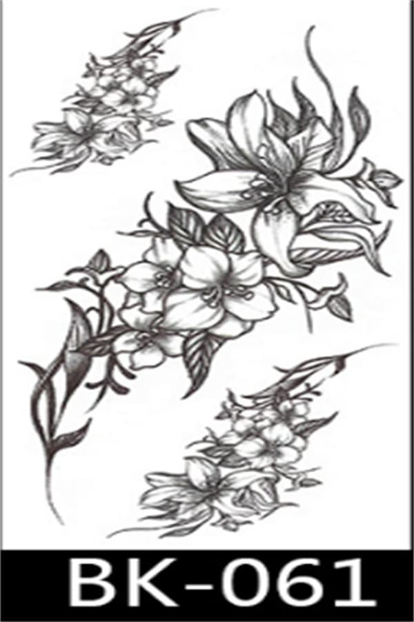 INF Engangstatoveringer - midlertidige tatoveringer med blomstermotiver 8 stk Sort