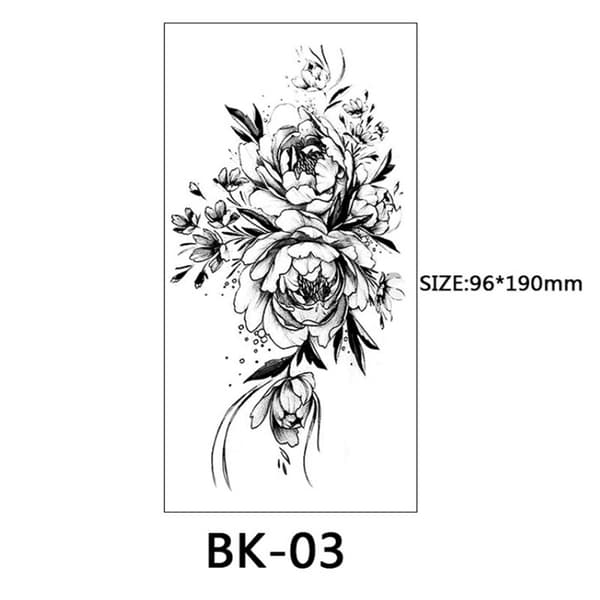 INF Engangstatoveringer - midlertidige tatoveringer med blomstermotiver 8 stk Sort