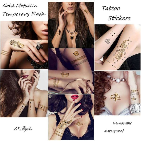 3 stk Metallic Tattoo guld / sølv, metal flash tatovering