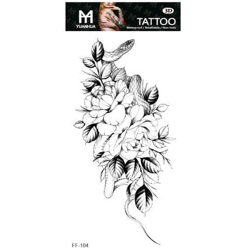 Tillfällig Tatuering 19 x 9cm - Blombunt med orm