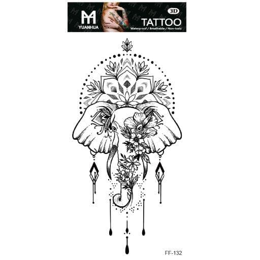 Tillfällig Tatuering 19 x 9cm - Motiv m elefant täckt av blommor
