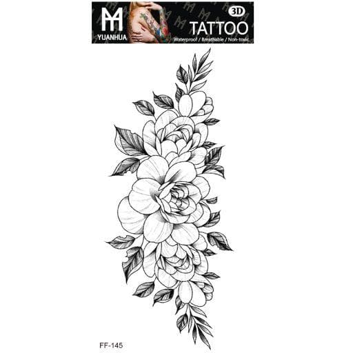 Tillfällig Tatuering 19 x 9cm - Svartvit blomrabatt