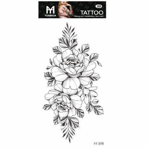 Tillfällig Tatuering 19 x 9cm - Två svartvita rosor m blad