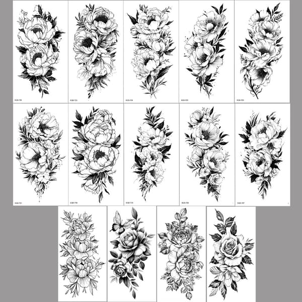 Vanntette midlertidige tatoveringsklistremerker i 14 deler flower pattern
