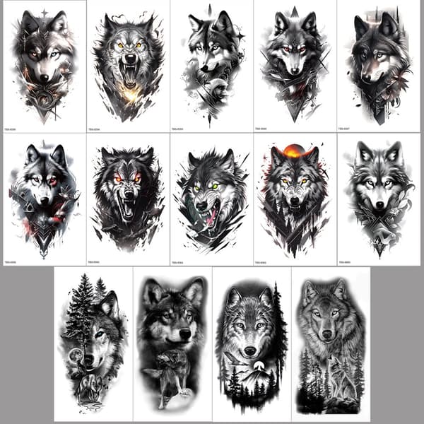INF Vattentäta Temporary Tattoo Stickers 14-delade Wolf