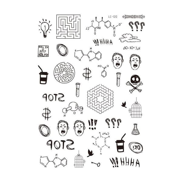 INF Musta tatuointitarra - 5 kpl Maze, symbol, chemical
