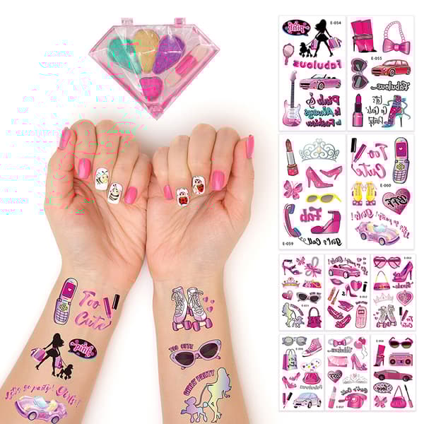 INF Pinkki Preppy -tatuointisetti - 10 arkkia