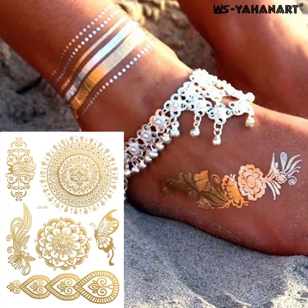INF Midlertidige Tatoveringer, Metallic Henna Lace Tattoo Stickers (Sæt med 12)