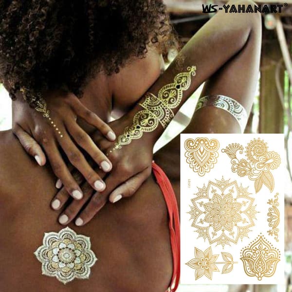 INF Midlertidige Tatoveringer, Metallic Henna Lace Tattoo Stickers (Sæt med 12)