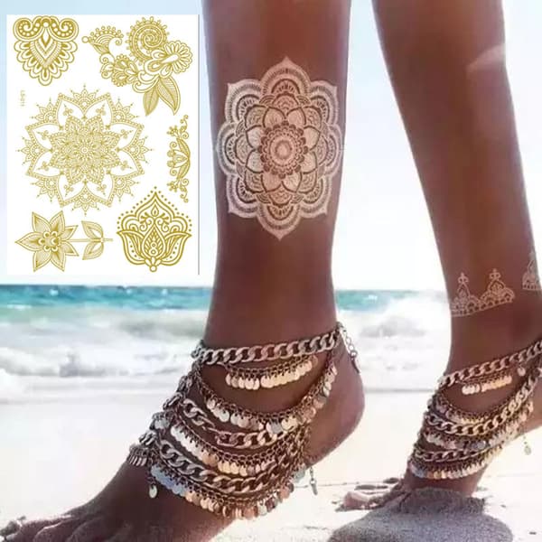 INF Midlertidige Tatoveringer, Metallic Henna Lace Tattoo Stickers (Sæt med 12)