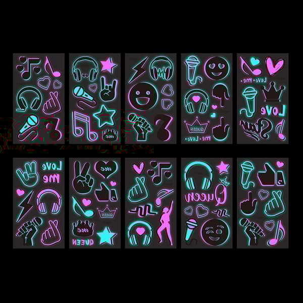 INF Luminous Vattentät Temporär Tattoo Set TT-serien - (Set med 10) A