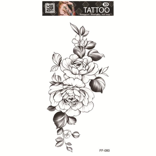 INF Sort Blomster Midlertidig Tatovering - Vandtæt & Langtidsholdbar Model 1