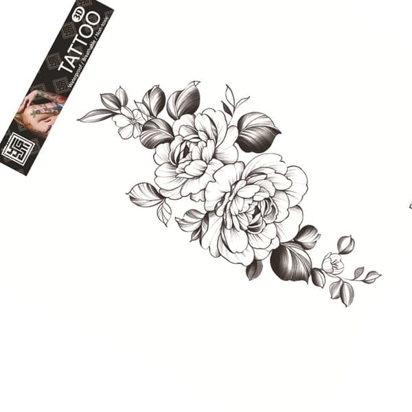 INF Svart blomster midlertidig tatovering - Vanntett og langvarig Model 1