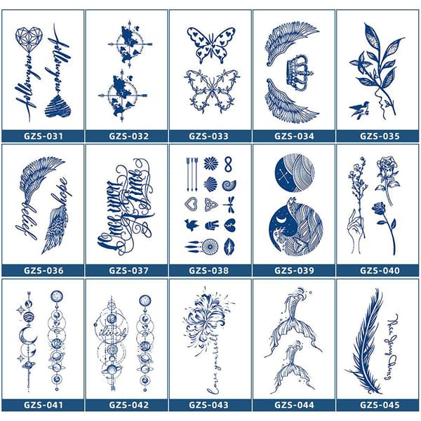 INF Midlertidige tatoveringsklistremerker med blå blomster - Akvarellblomsterdesign