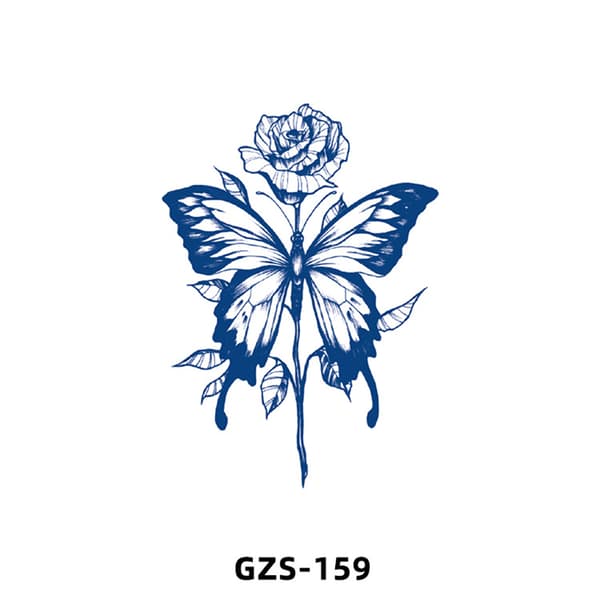 INF Blomster Midlertidig Tatovering - Blå Akvarel Design
