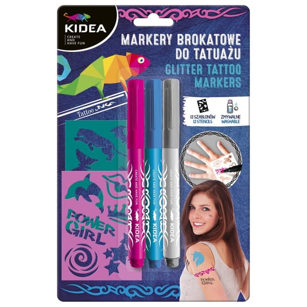 Kidea Tattoo Markers 3 stk med stencils