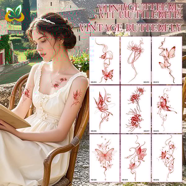 INF Vintage Butterfly -väliaikaiset tatuoinnit - 10 arkin sarja