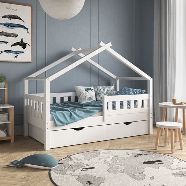 Designer kabinsäng, 80x160 cm med 2 lådor, Vit, Vitalispa