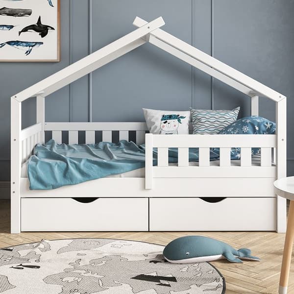 Designer kabinsäng, 80x160 cm med 2 lådor, Vit, Vitalispa