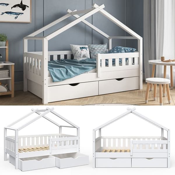 Designer kabinsäng, 80x160 cm med 2 lådor, Vit, Vitalispa
