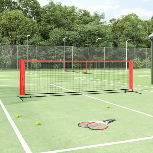 vidaXL Tennisnät svart och röd 300x100x87 cm polyester