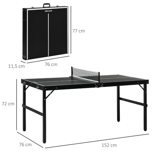 Rootz Compact Bordtennisbordsset - Minipingisbord - Bärbart bordtennis - Rostsäkert aluminium - Perfekt för små utrymmen - 152cm x 76cm x 72cm