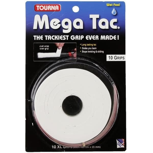 Overgrips - Tourna - Mega Tac XL - Vit - 10 enheter - Extra klibbig 0,60 mm
