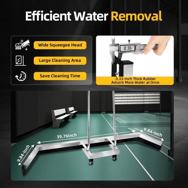 Heavy Duty Tennisbane Squeegee, Effektiv Vandfjernelse, Ergonomisk Design, Holdbart Rustfrit Stål