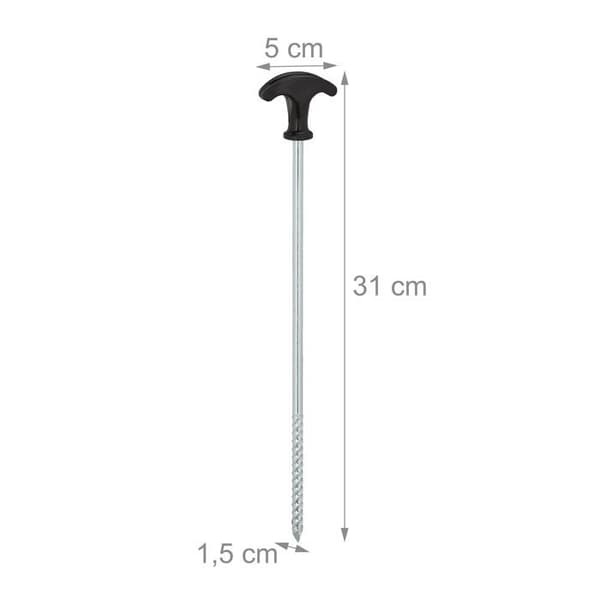 Relaxdays skruvstake, 12-pack, med gänga, stål, tältpinnar, tält, paviljong, 31 cm, svart