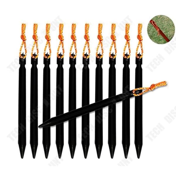 TD® 4-delat set 18 cm tältpinnar - tjocka campingpinnar Monterade legeringstälttillbehör svart