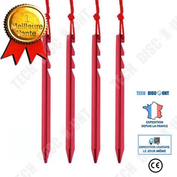 TD®-paket med 4 18 cm tältpinnar - tjocka campingpinnar Justerade legeringstälttillbehör Röd