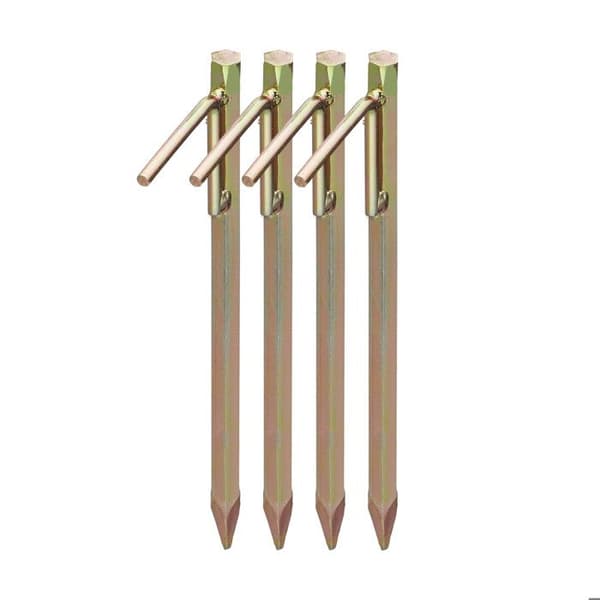 Relaxdays XL markpinnar, set om 4, galvaniserat stål, tältpinnar, presenning, lusthus, 30,5 cm hög, guld