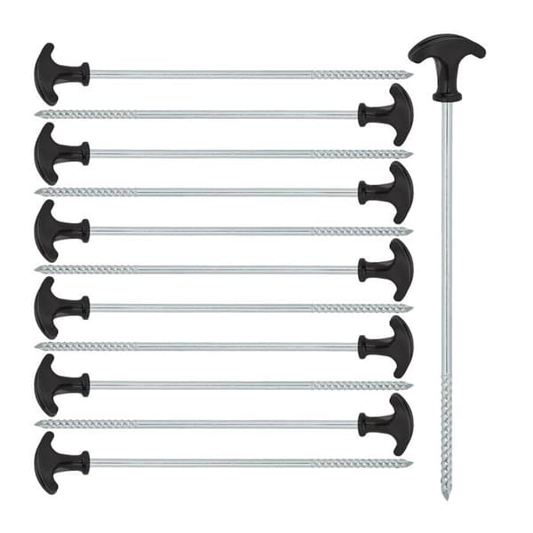 Relaxdays skruvstake, 12-pack, med gänga, stål, tältpinnar, tält, paviljong, 31 cm, svart