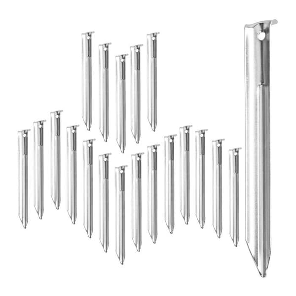 Relaxdays markpinnar, pinnar, förpackning om 20, med hål, camping, 18 cm lång, tält, stål, silver