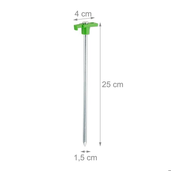 Relaxdays Sardiner, set om 10, Fäste för hårda golv; 25 cm, Stötta, Förzinkad stål, Ljusgrön