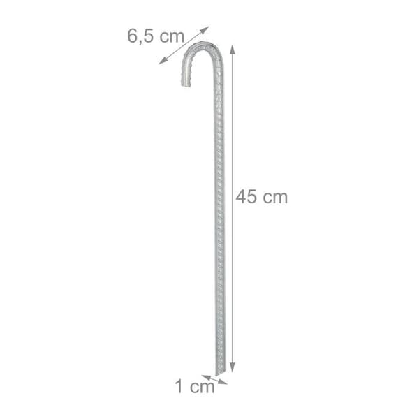 Relaxdays set med 10 markspett, långa tältspett, pavilion, trampolin, förzinkat stål på 45 cm, silverfärgad