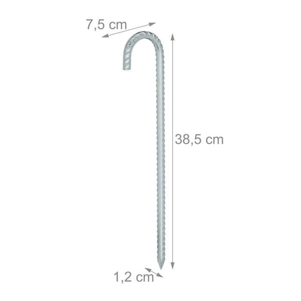 Relaxdays solankare i paket om 10, XL sardiner, extra långa, camping, tältaccessoar, stål, 38,5 cm, silverfärgade