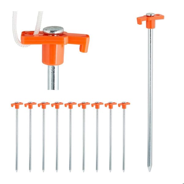 Relaxdays sardiner, set om 10, förankring för hårda golv; 25 cm, pinne, zinkat stål, orange