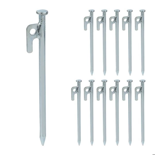 Relaxdays Fästpinnar, paket om 12, för tält, paviljonger, markiser, stålklämmor för hårda ytor, 20 cm, silverfärgade