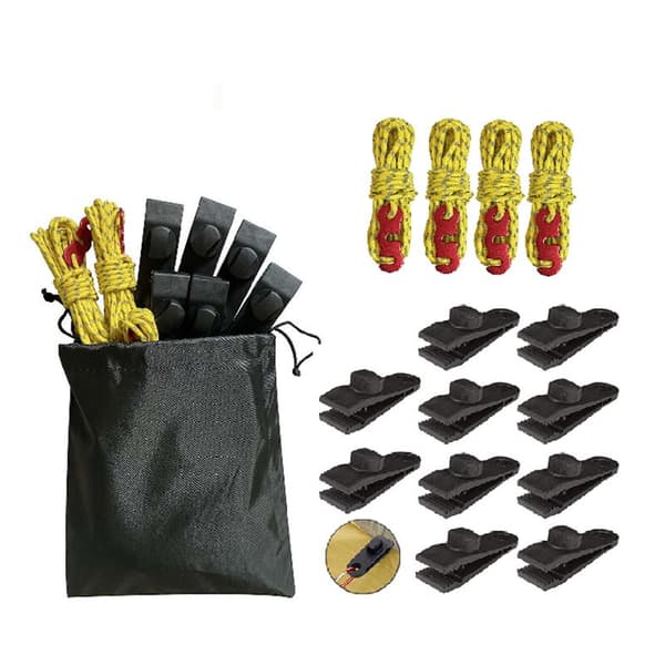10 Pack Outdoor Camping Telt Clips Kit med vindtett tauoppbevaringspose Sort