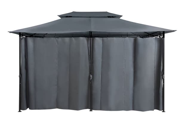 Grafitgrå Tyg Svart Stålram 300 x 400 cm Gardiner Trädgård
