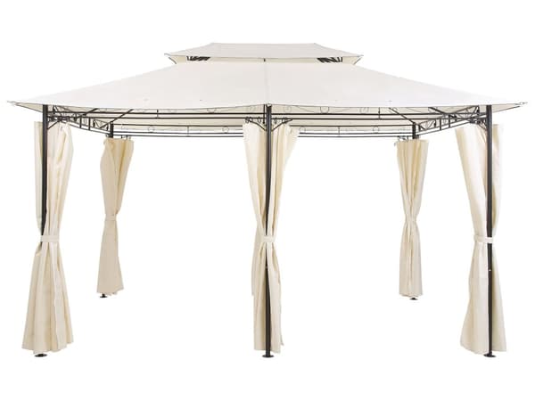 Paviljonki beige polyesteri kangas 300 x 400 cm musta teräs runko moderni tyyli