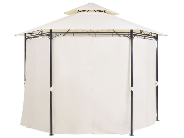Havepavillon Beige Sort Polyester Stål Metalramme 270 x 350 cm Sekskantet Oval Partytelt UV Vejrbestandig til Have Terrasse Nonwood Havemøbel