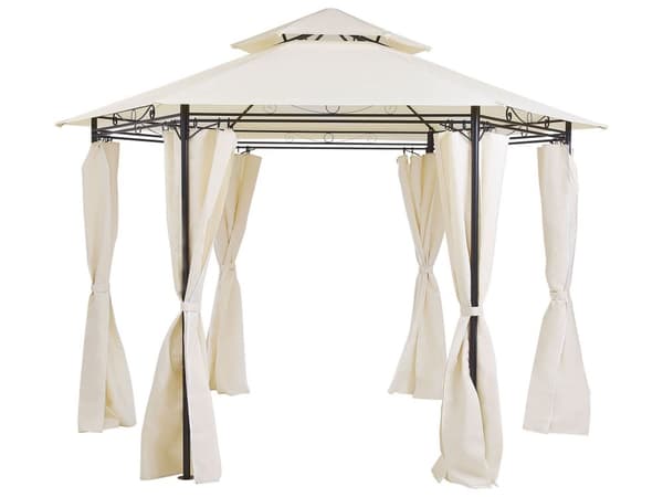 Havepavillon Beige Sort Polyester Stål Metalramme 270 x 350 cm Sekskantet Oval Partytelt UV Vejrbestandig til Have Terrasse Nonwood Havemøbel