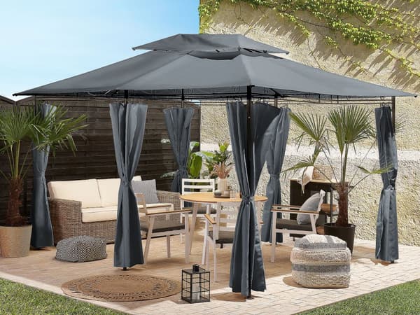 Havepavillon Mørkegrå 300 x 400 cm med Gardiner Stålramme