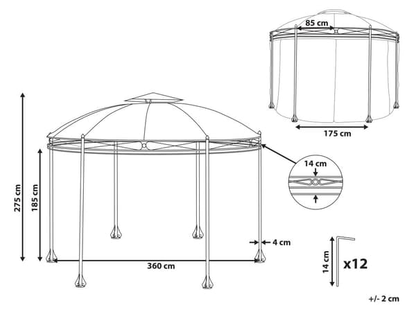 Pavillion Mørkegrå Polyester Stålramme ø 360 cm Rund Havepavillon med Gardiner til Terrasse Udendørs Festtelt Vandtæt Design