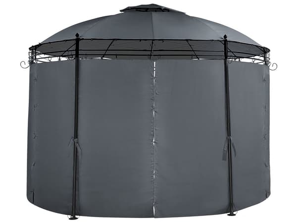 Pavillion Mørkegrå Polyester Stålramme ø 360 cm Rund Havepavillon med Gardiner til Terrasse Udendørs Festtelt Vandtæt Design