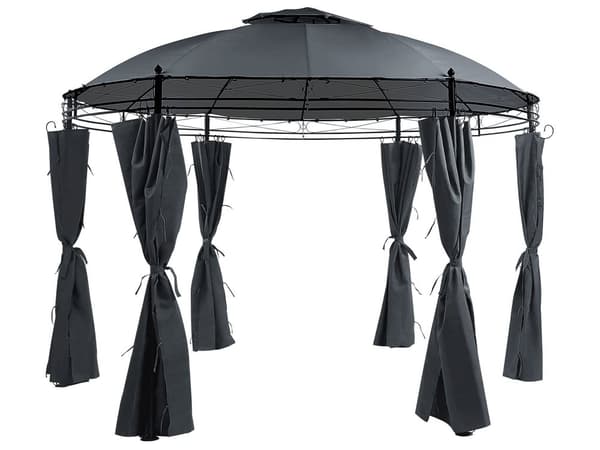 Pavillion Mørkegrå Polyester Stålramme ø 360 cm Rund Havepavillon med Gardiner til Terrasse Udendørs Festtelt Vandtæt Design