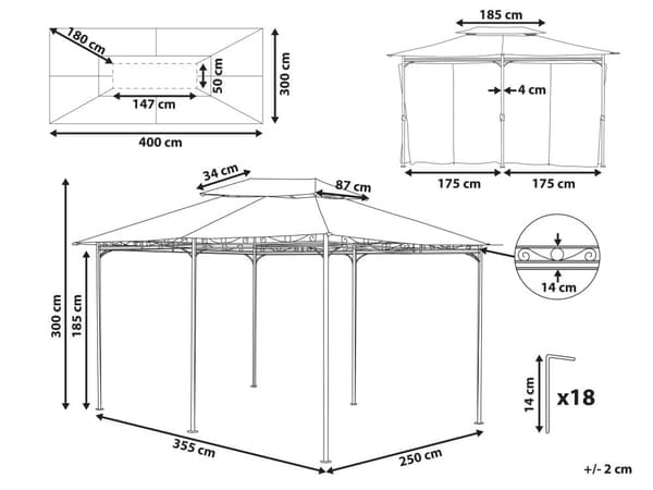 Havepavillon Beige 300 x 400 cm med Gardiner Stålramme