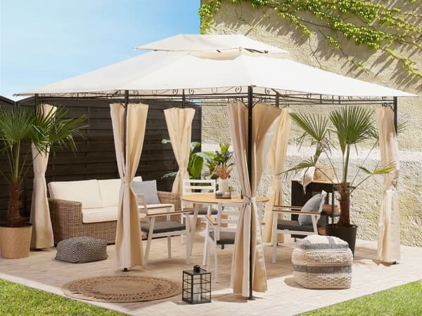 Havepavillon Beige 300 x 400 cm med Gardiner Stålramme